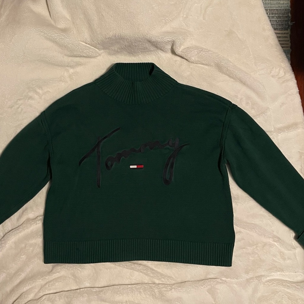 Tommy Hilfiger Denim Emerald Green Cowlneck Cropped Sweater